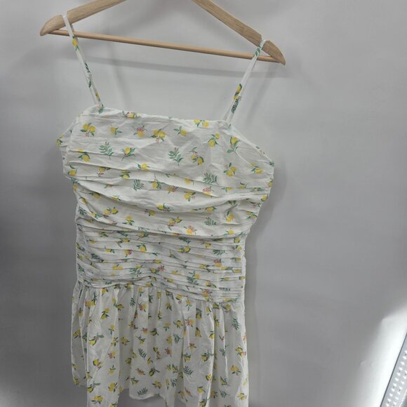 Japna White Lemon Cotton Lined Light Ruching Mini Dress XL - Picture 1 of 10